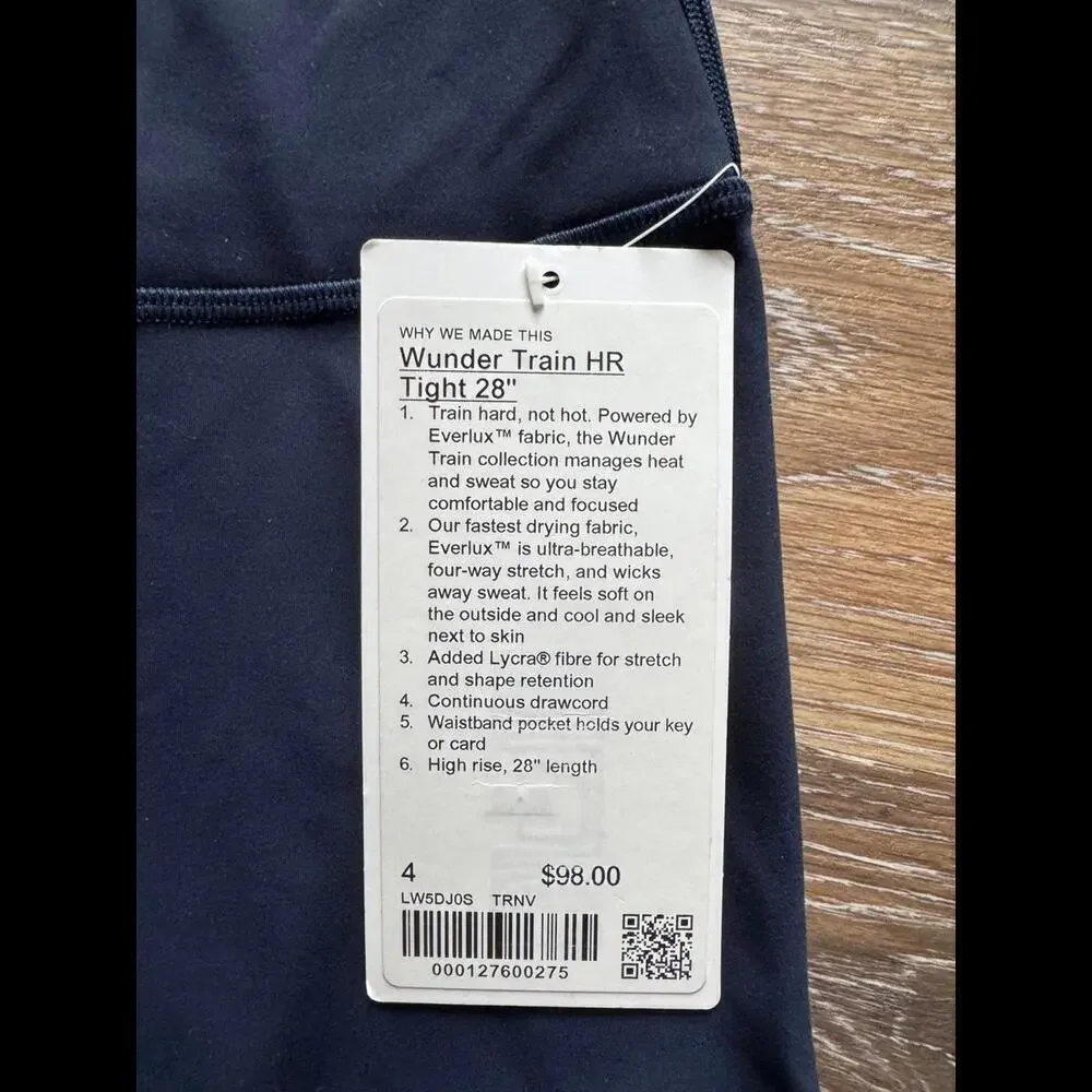 Lululemon Wunder Train High Rise 28” True Navy Size 4 NWT